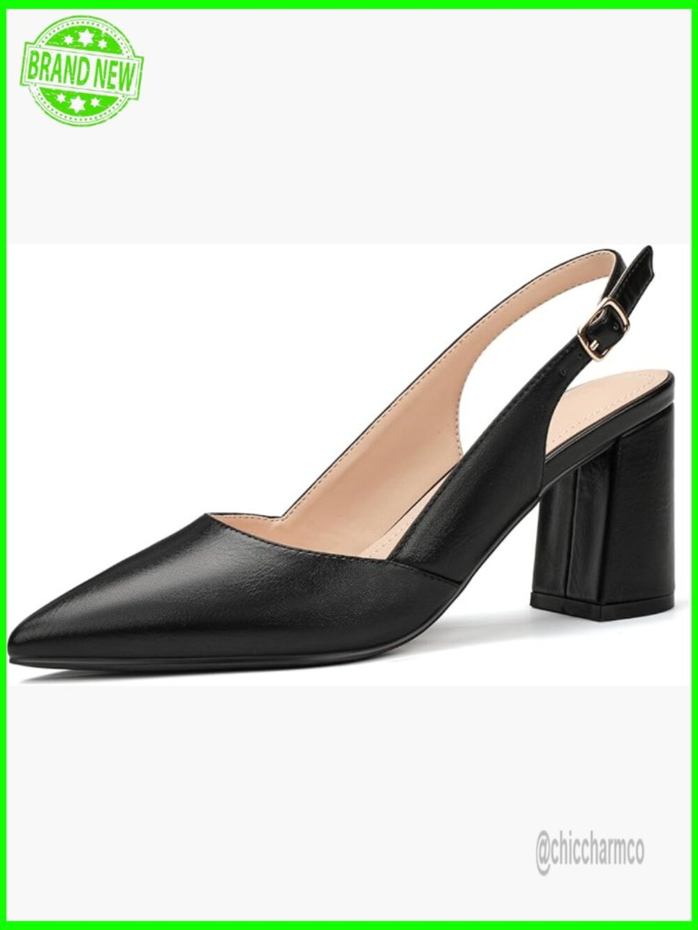 Slingback Pumps Chunky Low Heel Pointed Toe Dress Shoes for Women